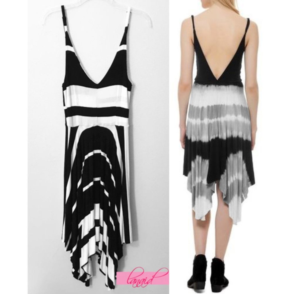 Ocean Drive Asymmetrical Striped Dress Open Cut-Out Back V-Neck Fit-And-Flare S